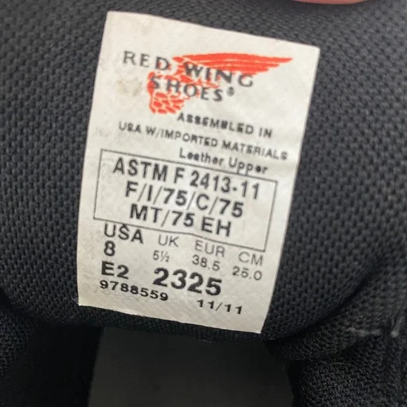 Red Wing Metguard‎ Leather Work Boots Mens Size 8 Black Safety Toe 6680